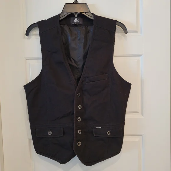 ROCK & REPUBLIC MEN'S BLACK WESTERN DENIM VEST SIZE MEDIUM - Picture 2 of 10